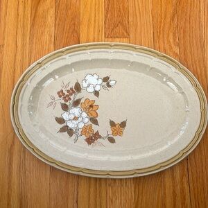 Crown Manor Handpainted Stoneware Serving Platter Autumn Blossom Vintage